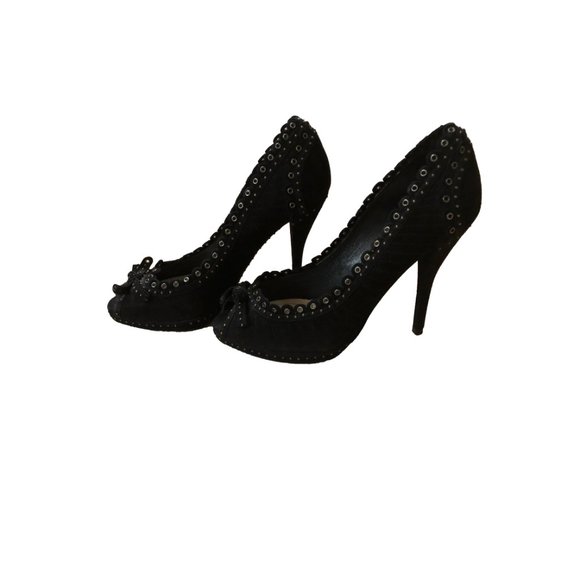 Christian Dior Black Suede Studded Pumps Size 39 - Picture 2 of 7